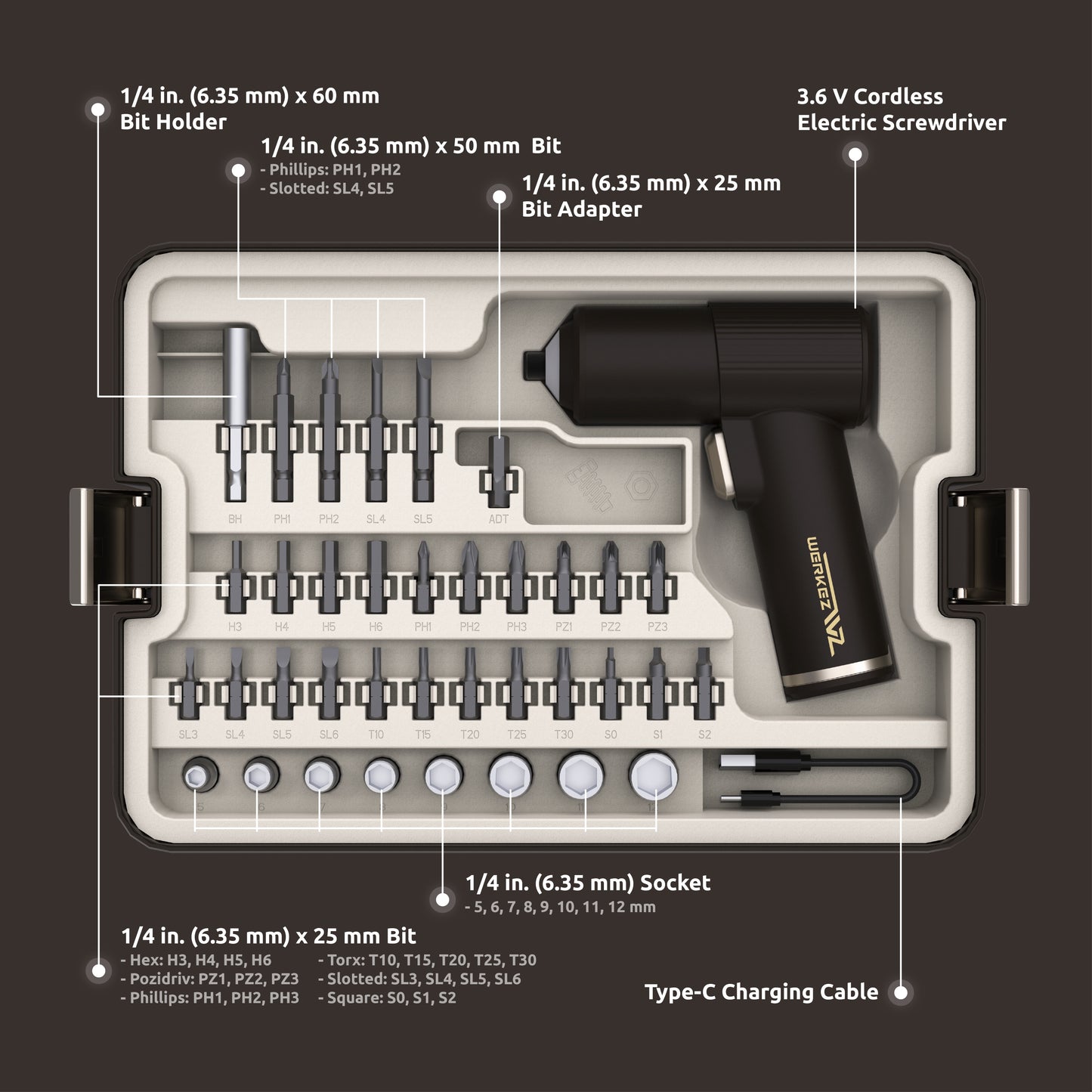 38-Piece Cordless Electric Screwdriver Bit Set