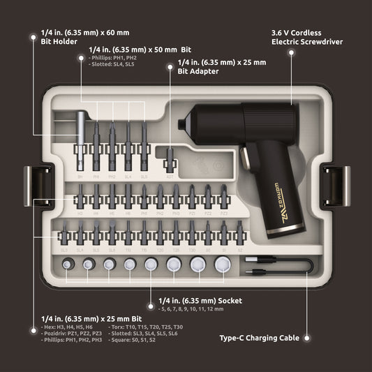 38-Piece Cordless Electric Screwdriver Bit Set