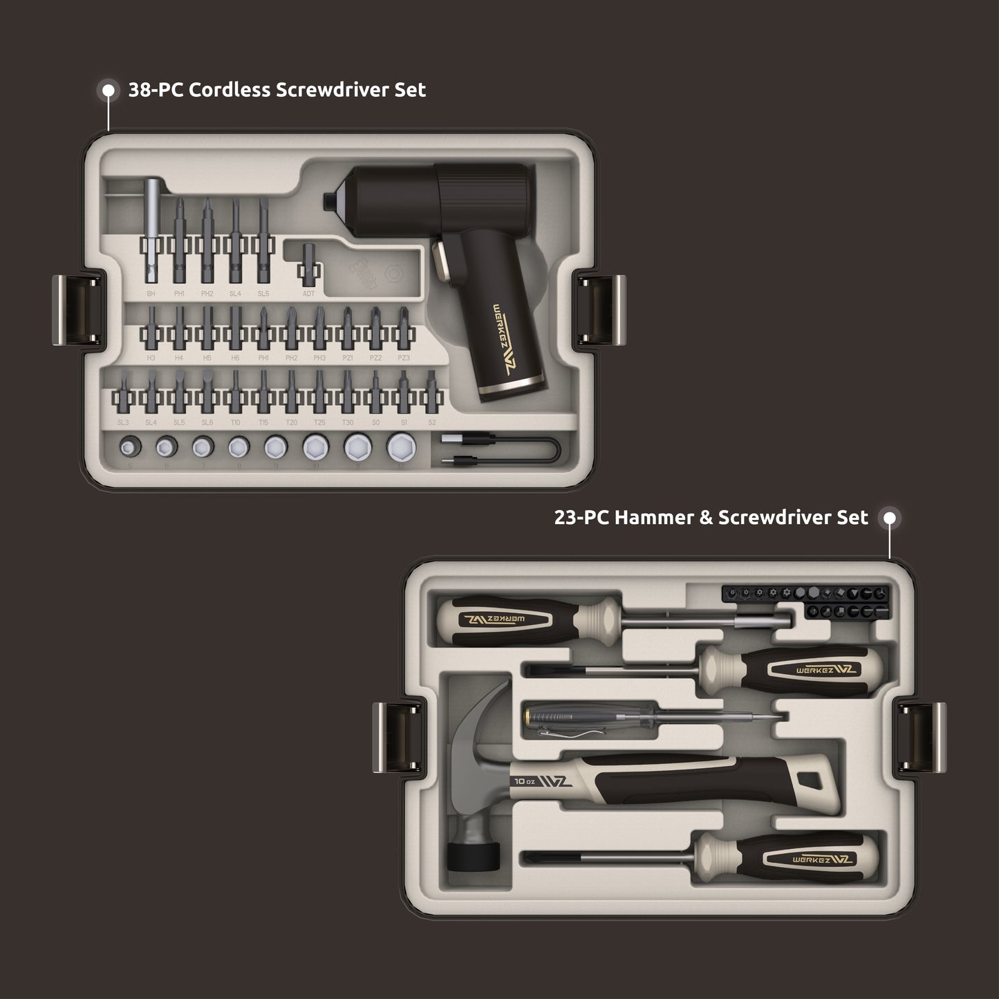 61-Piece  Cordless & Manual Screwdriver and Hammer Set